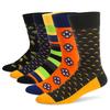 5Pairs Mens Fun Dress Socks Pattern Funny Socks Pack Colorful Striped Combed Cotton Novelty Socks Cool Breathable Casual Socks