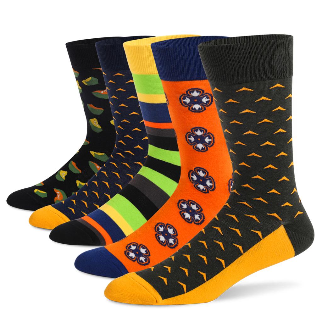 5Pairs Mens Fun Dress Socks Pattern Funny Socks Pack Colorful Striped Combed Cotton Novelty Socks Cool Breathable Casual Socks