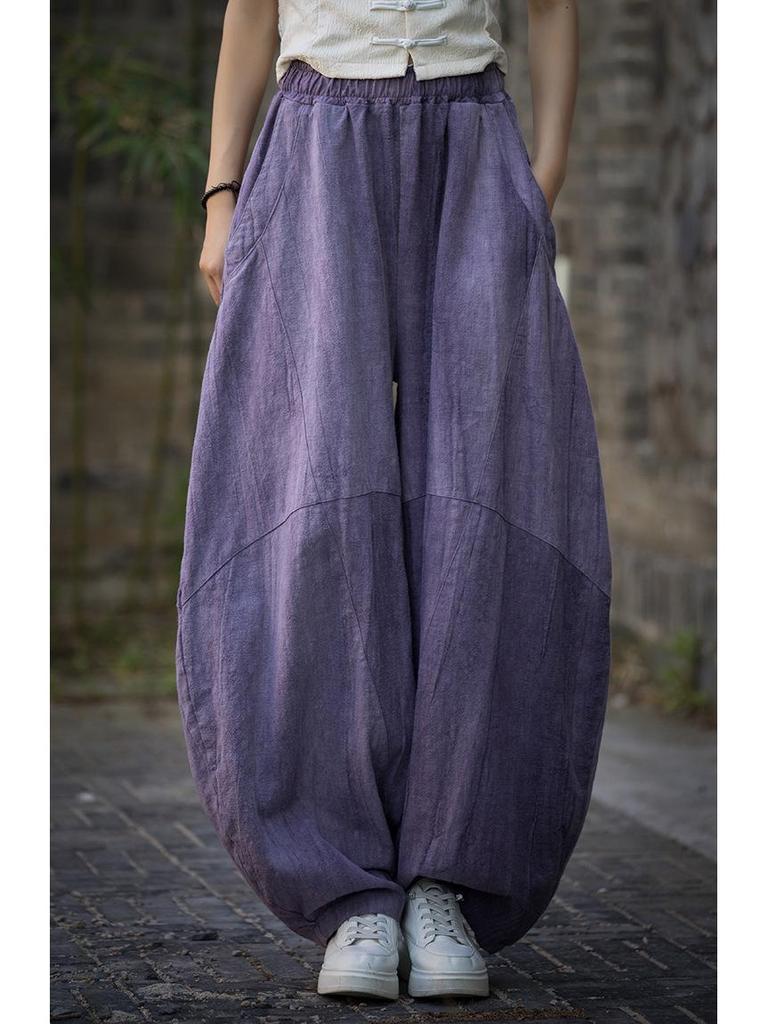 2025 Oryginalne Wysokiej Jakości Spodnie Casualowe Lantern Tie-Dye z Ramiączek - Luźne Szerokie Nogawki, Długie na Wiosnę/Lato