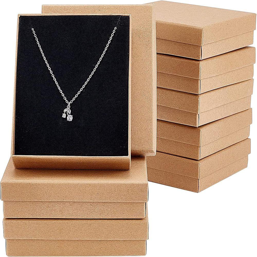 8pcs Kraft Paper Cardboard Jewelry Set Box Earring & Necklace & Ring Box Rectangle BurlyWood 13x11x3cm