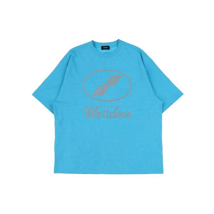 We11Done Reflective Letter Logo Print Cotton Crew Neck Streetwear T-Shirt Unisex T-Shirts Blue WD-TP5-19-930-BL