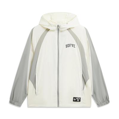 LiNing Basketball Series Hooded Zipper Color Block Windbreaker Men Outerwear AFDW447-1