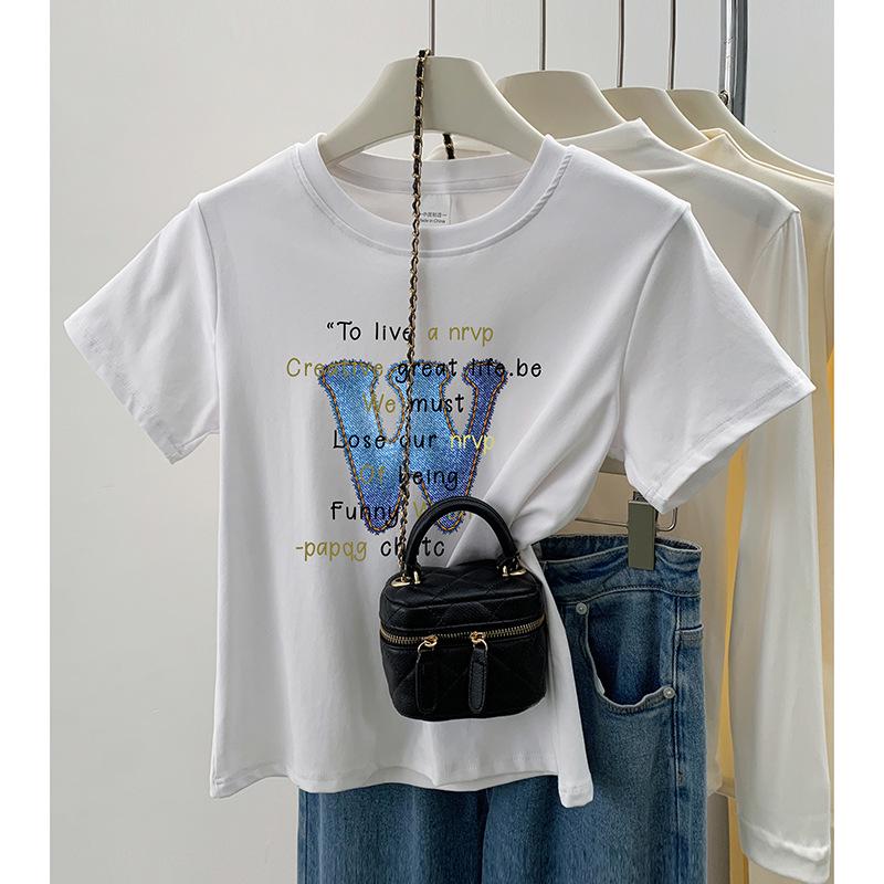 

Женская летняя футболка 2024 года в корейском стиле с принтом букв, круглым вырезом и коротким рукавом M белый