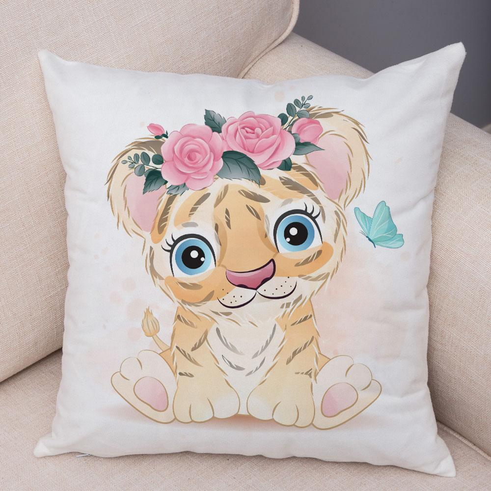 45x45cm Søt Giraffe Løve Ku Putetrekk Dekorativ tegneserie Dyretrykk Putetrekk Barnerom Sofa Hjem Putetrekk