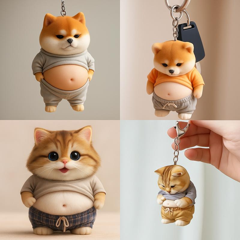 Fat cat puppy acrylic keychain, a useless gift for a friend Bright obese cat