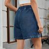 Summer Loose Fit Denim Shorts Women Casual Elastic Waist Wide Leg Jeans Short Pants Two Front Pockets