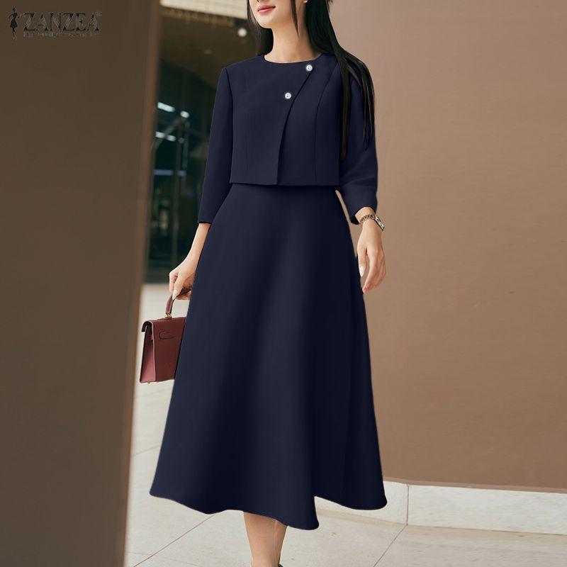 ZANZEA Tenues deux pièces pour femmes : chemisier à manches longues et jupes