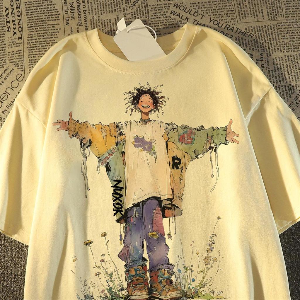 Unisex American Retro Artistic Loose-Fit Cotton T-Shirt