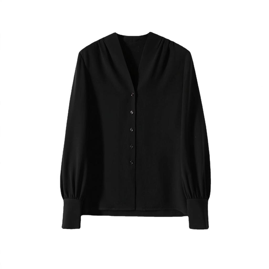 New French Acetate Collar Shoulder Shell Pleated Long Sleeve Shirt