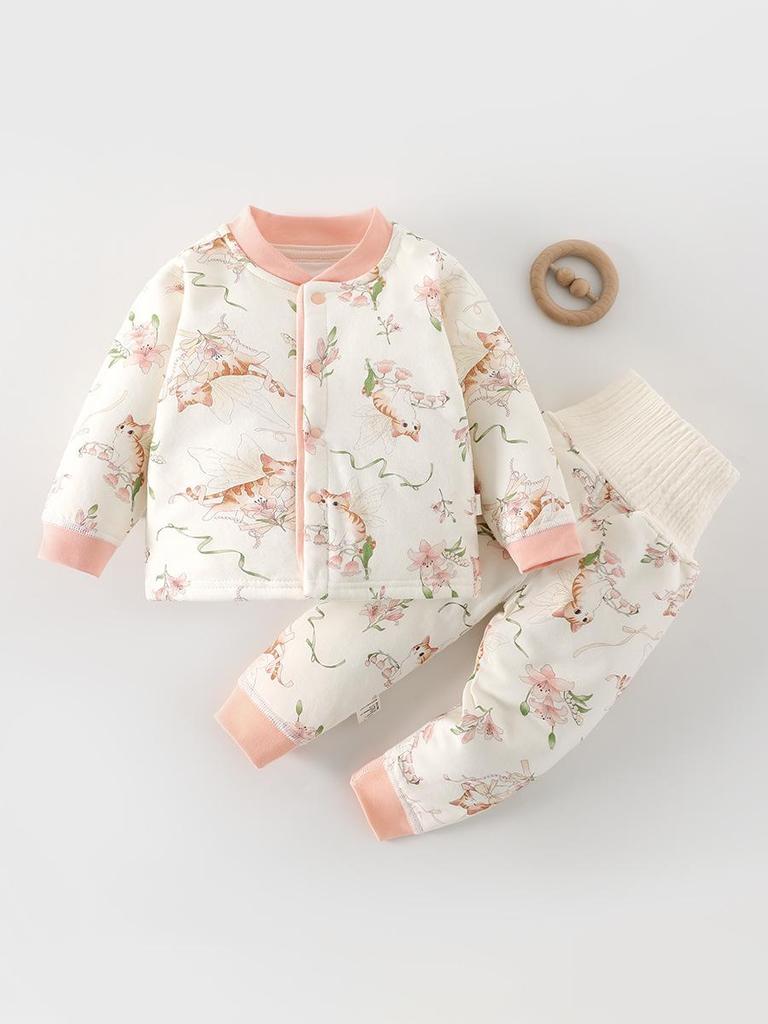 High-Waisted Baby Winter Clothing Set - Padded Two-Piece Cotton Underwear for Autumn/Winter