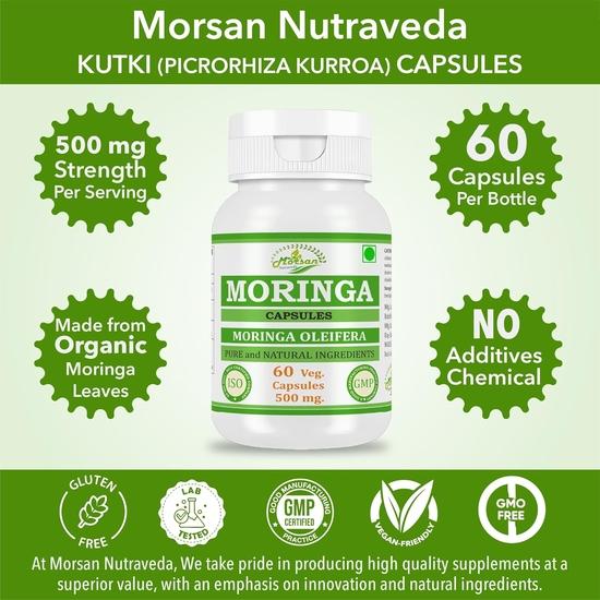Morsan Nutraveda Moringa (Moringa Oleifera, Sahijan) | 60 X 500 Mg Veg Capsules | Enhances Energy Levels, Supports Immune Strength (Pack of 2)
