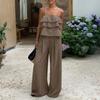 Ladies' Casual Ruffle Suspender, Double-layer Folding Strap, Strap, Loose Wide Leg Pants