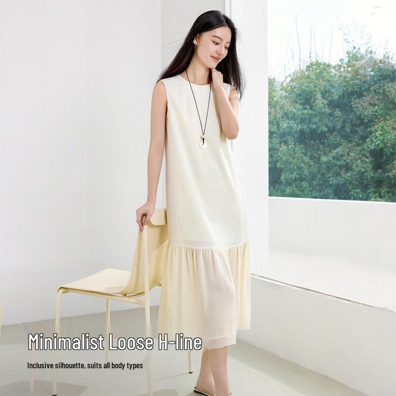 IHIMI Elegant Acetate-Like Sleeveless A-Line Midi Dress