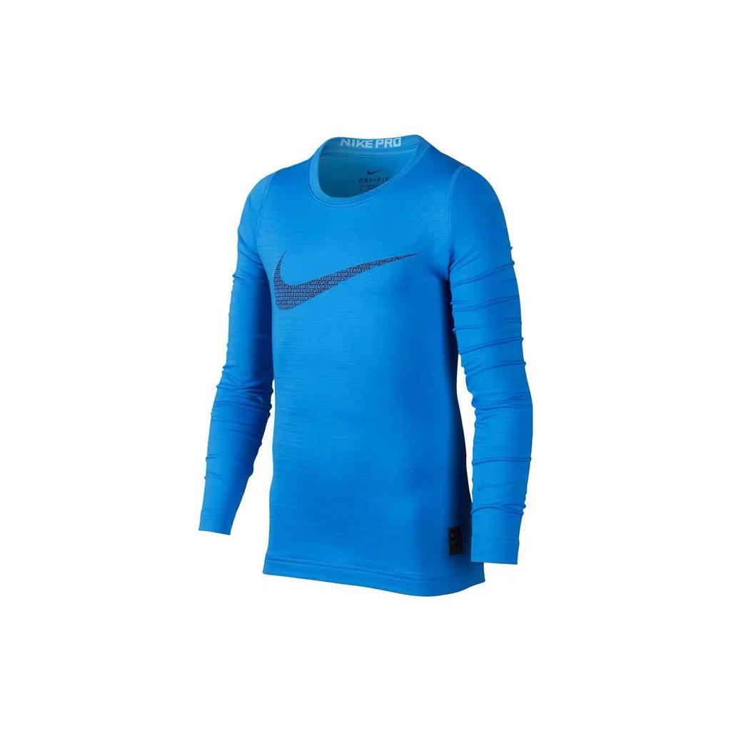 Nike Solid Logo Print Warm Training Long Sleeve T-Shirt Kids Tops Light-Photo-Blue AH0252-435