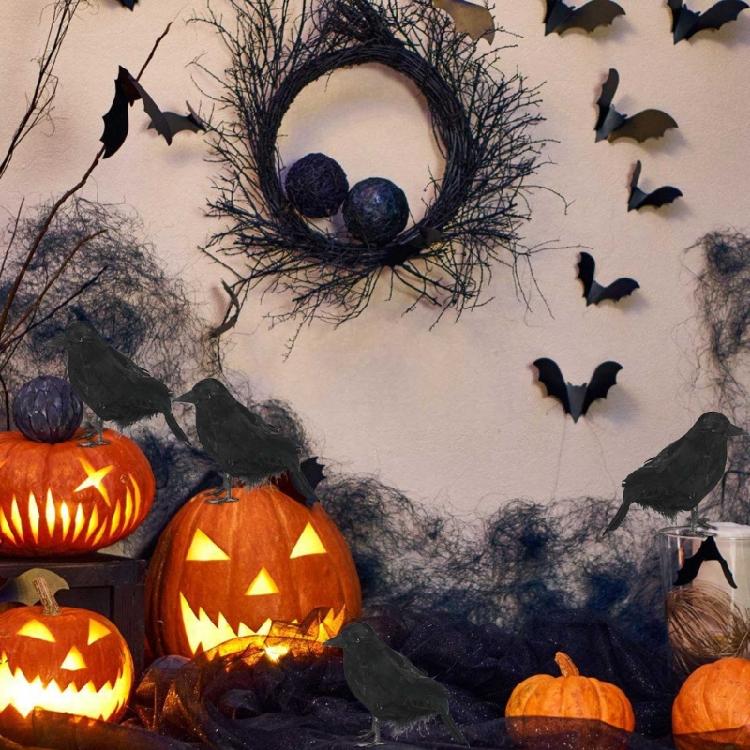 Haunting Halloween Crow Realistic Feathered Corbie Decoration for Theme Parties Simulated Black Bird Shape Adorment