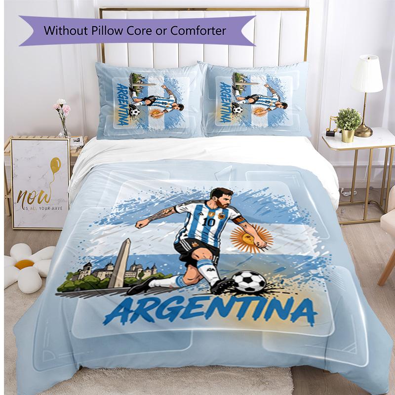 Set Biancheria da Letto Stampata Calcio Argentina 3 Pezzi Copriletto Traspirante Accogliente come Regalo per Inaugurazione Casa o Festa