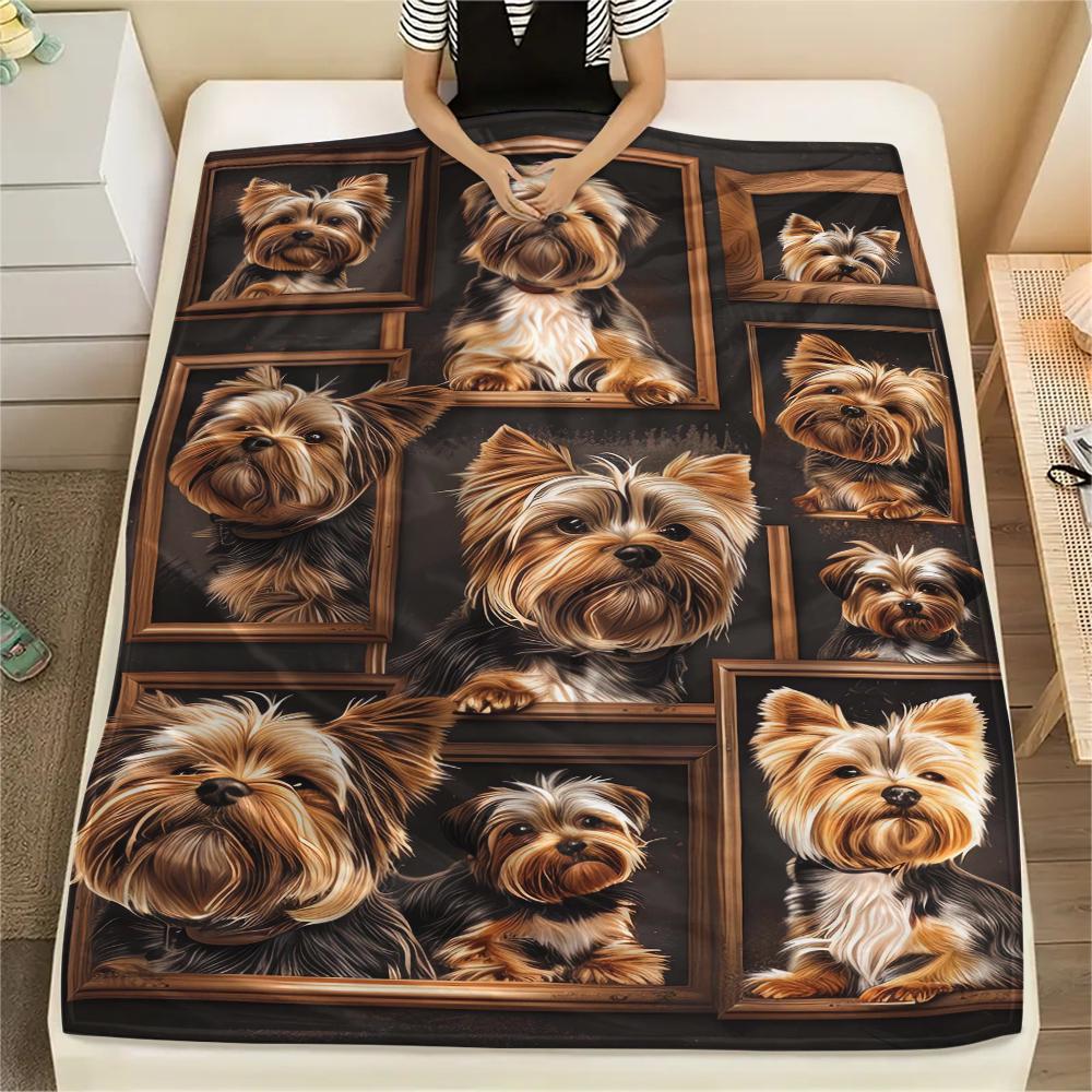 1 Stück Yorkshire-Hunde-Print Flanelldecke, Hohe Qualität, Bequem für alle Jahreszeiten, Heimdekoration, Wärme und Komfort, Perfekt für Weihnachtsgeschenke