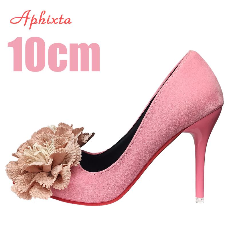 Fashion Aphixta Hot Sale Flowers Super Hight 10cm/12cm Stiletto Heels Pumps Sex Change Women Flock Office Casual Shoes Big Size 49 50