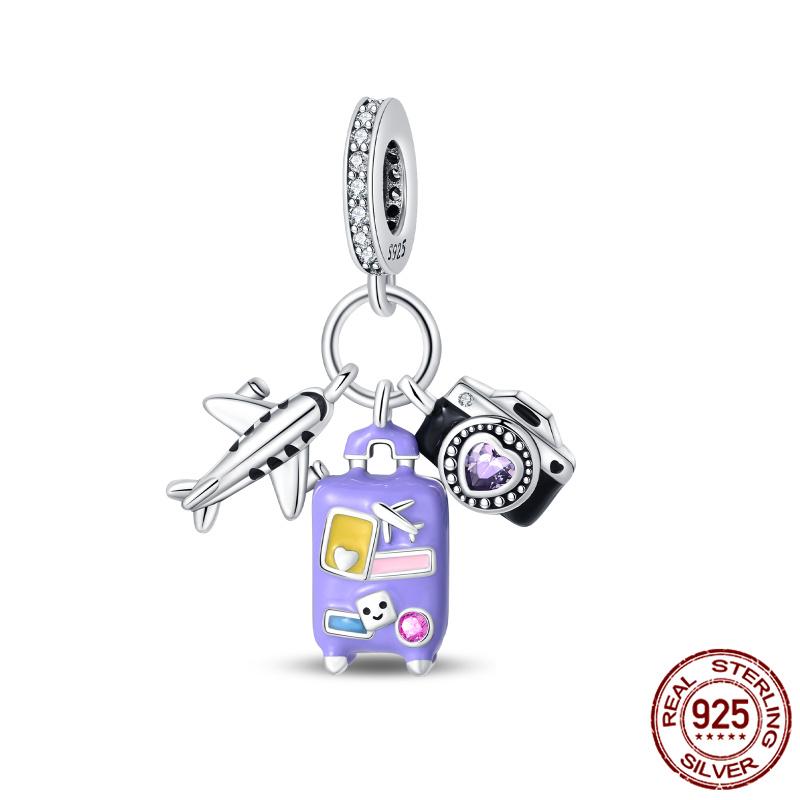 Luggage Airplane Passport Three-Piece Setcopper Charms Fitoriginal Bracelet Jewelry Making For Women Gift