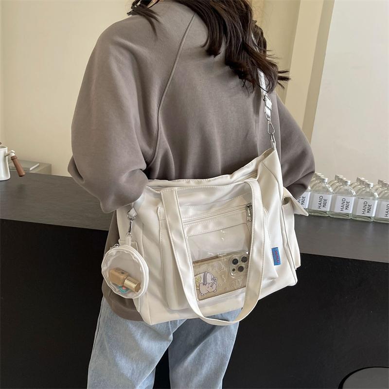 Large Capacity Canvas Bag Women's Transparent Handbag Student's Book Crossbody Tote Bag