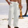 Men Pants Drawstring Elastic Waist Straight Leg Loose Solid Color Pockets Sweat Absorption Daily Wear Casual