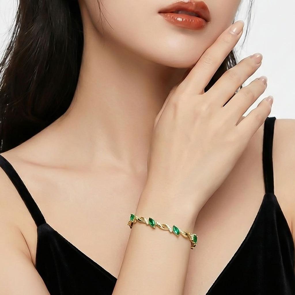 2023 New S925 Sterling Silver Mori Bracelet Women's, Summer Versatile Green Crystal Zircon Bracelet Jewelry