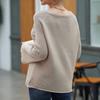 IHUASU Women's Autumn and Winter Solid Colour Pullover Jumper Temperament Commuter V-neck Large Size Loose Knit Sweater