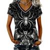 Women's Casual V Neck Short Sleeve T-Shirt Halloween Print Pullover Top