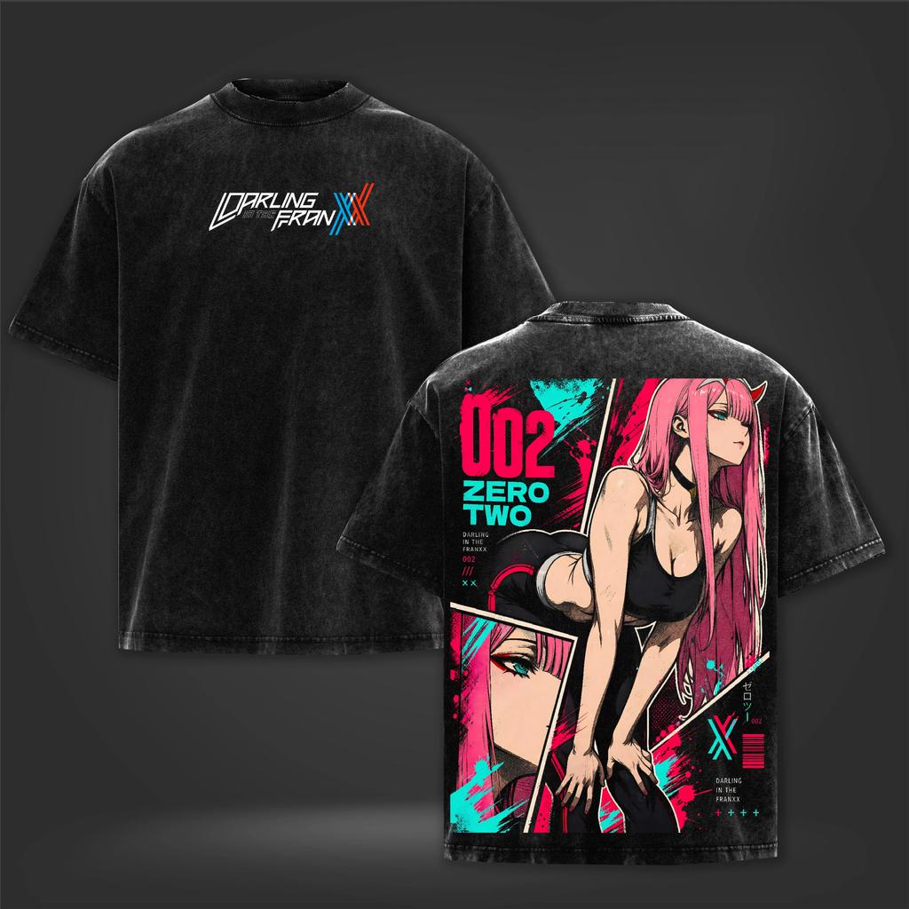 Manga Darling In The FranXX Zero Two Bedrucktes T-Shirt Herren Damen Kleidung Gewaschenes Baumwoll-T-Shirt Vintage Lässiges T-Shirt Harajuku T-Shirt