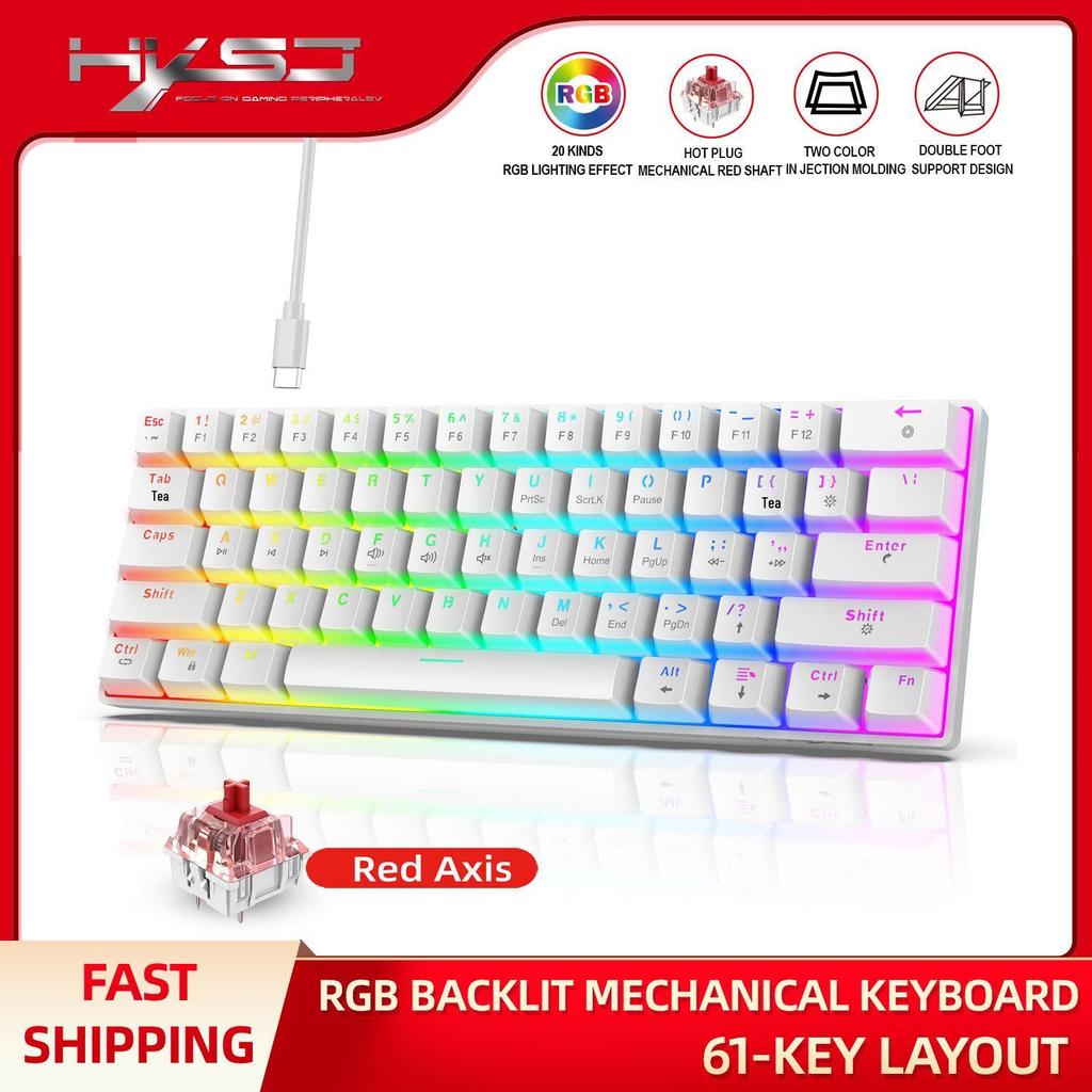 RGB Backlit 61-Key Mechanical Gaming Keyboard with Hot-swappable Red Switches and Full-key Anti-ghosting, Perfect for Office and Gaming.