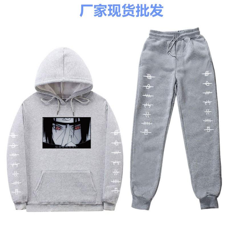 Unisex Naruto Uchiha Itachi Hooded Sweatshirt Set Warm Fleece Lined Casual Long Sleeve Tracksuit Teens
