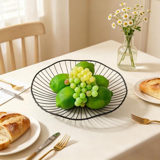 Household Fruit Plate Thickened Iron Fruit Bowl with Large-Capacity Draining Design for Kitchen Counter Anti-Rust Snack and Fruit Holder Tray Home