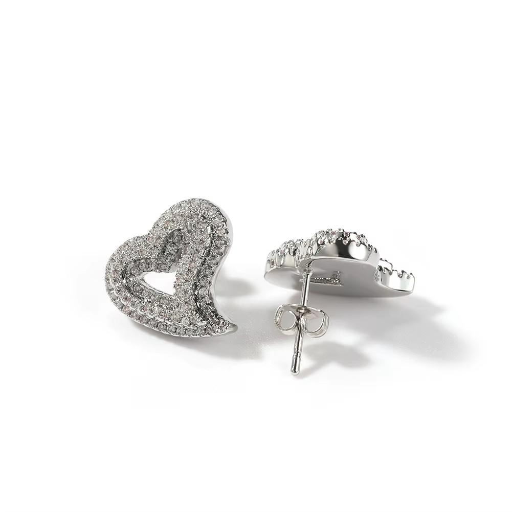 Uwin Mini Hollow Heart Heart Shape Earrings Bling Gift Women Hip Hop Earring Stud Icy RTS Jewelry