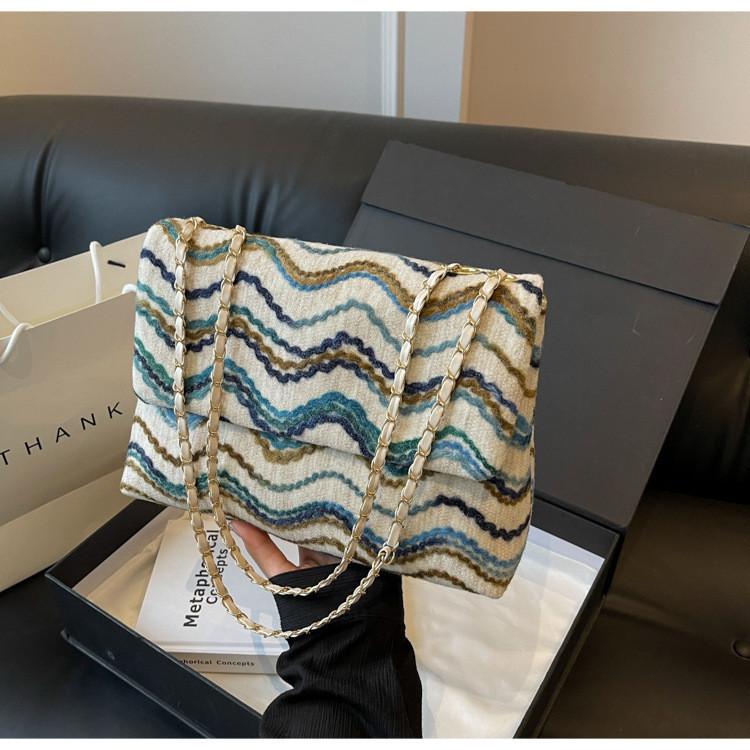 2024 Spring Hong Kong Style Grid Fabric Bag Street Fashion Nylon Crossbody Shoulder Tote