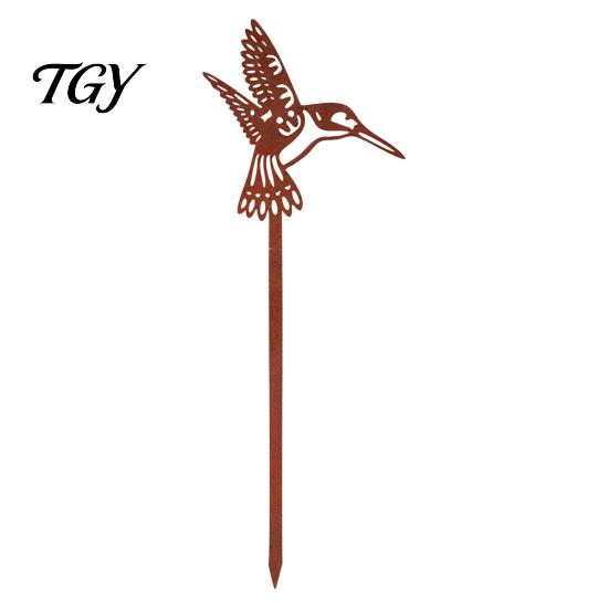 Metal Garden Stakes Rusty Silhouette Stake, Rustic Flower Pot Insert for Patio, Vintage Natural Atmosphere Decor Bird Bee Butterfly And Ladybug Design