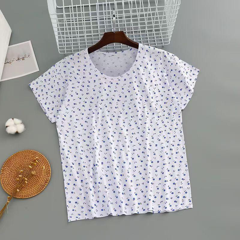 

Women s Plus Size Floral Cotton T-Shirt - Summer Short Sleeve for Middle-aged & Elderly 160 (Recommended for 70-80 kg)