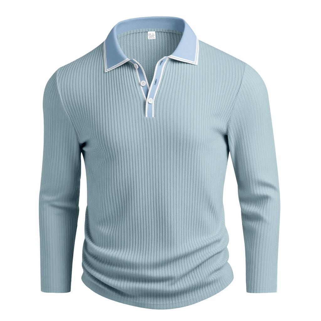 Men's Long Sleeve Polo Shirt Classic Button Placket Business Casual Golf Top for Spring Fall Wear
