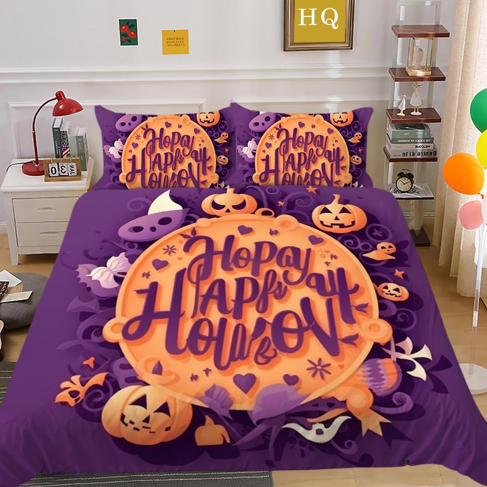 3D Halloween Home Bedding Set Pumpkin Ghost Quilt Cover Pillow Case 2/3 Pieces AU220 * 240 Full Size Soft and Easy To Clean Bedroom Decoration