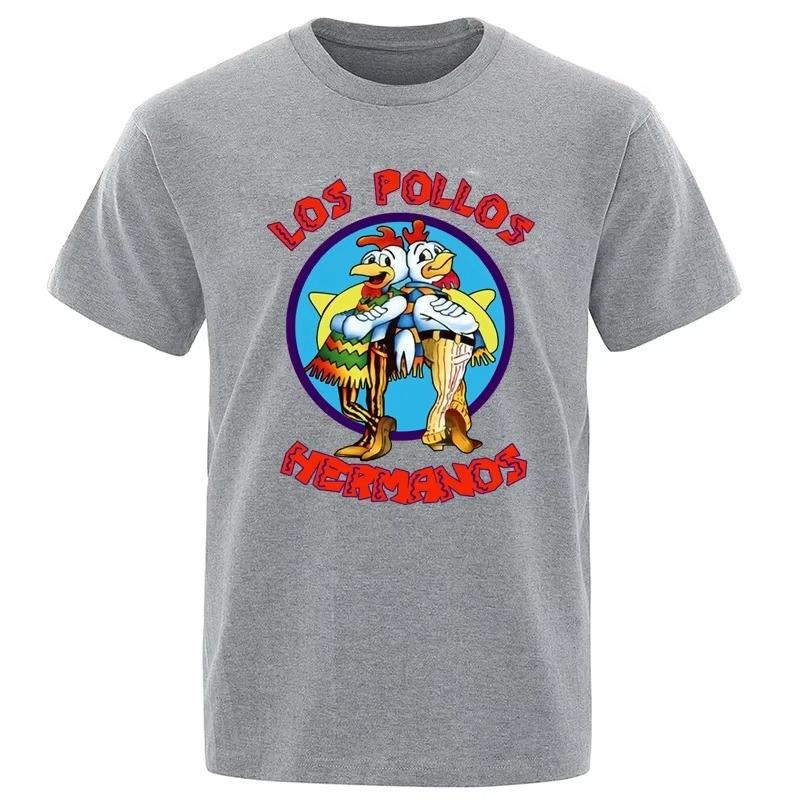 Highquality Mens Summer LOS POLLOS Hermanos Printed Tshirt Casual Pure Cotton Tshirt Chicken Brothers Couple Streetwear