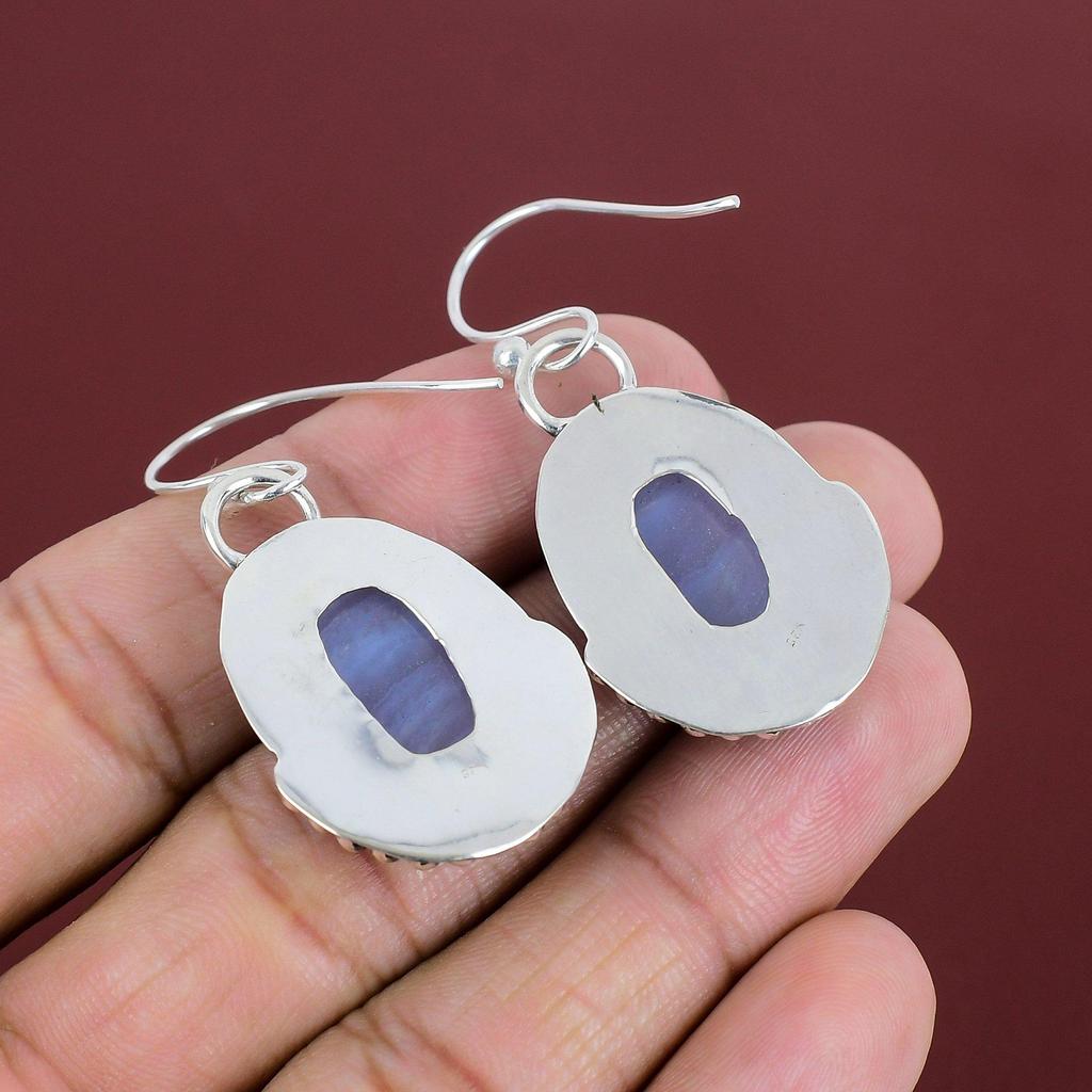 Blue Lace Agate Earrings Gemstone Earring Decent Jewelry 925 Sterling Silver Earrings Handmade Earring Antique Drop Earring Engagement Gifts