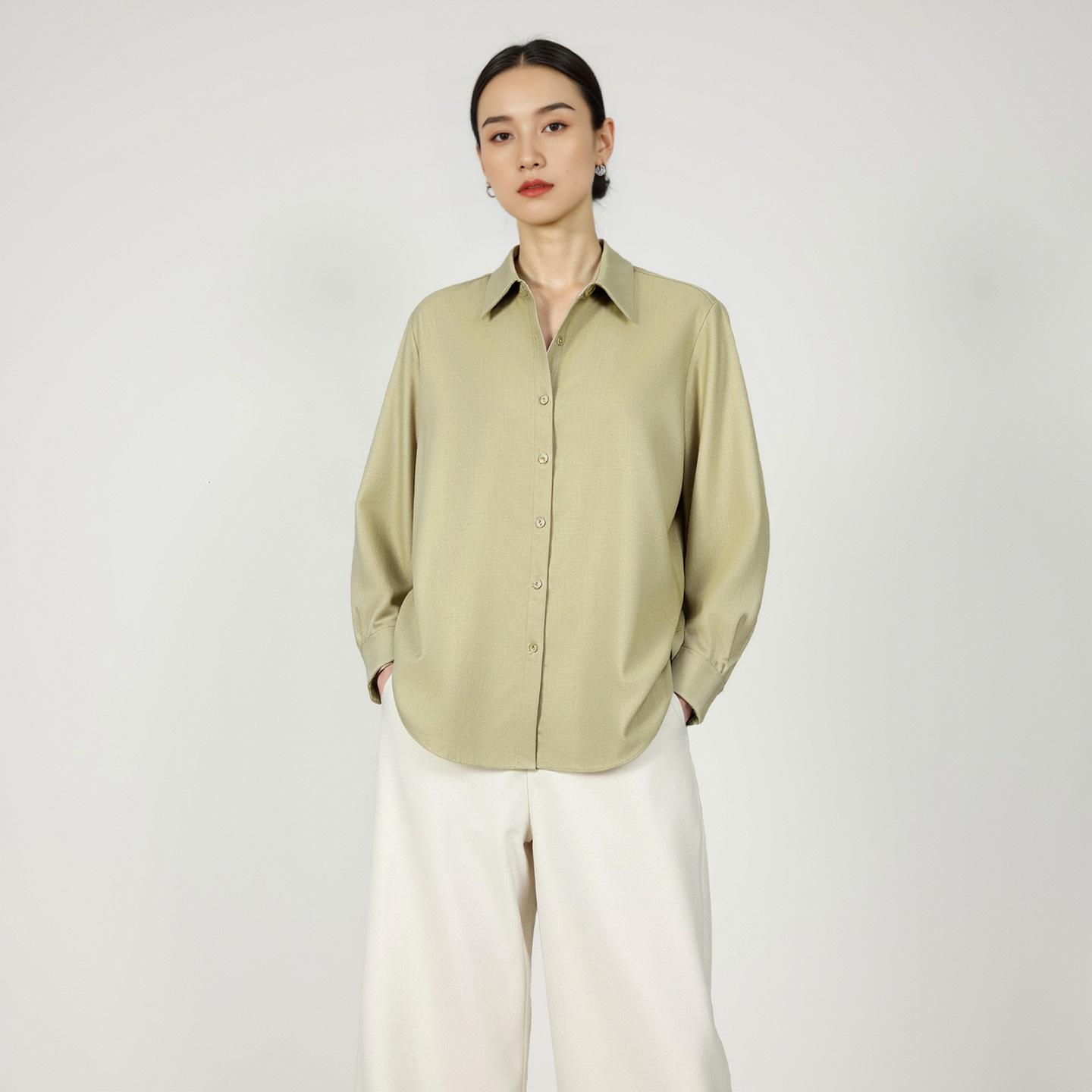 

Женская осенняя рубашка из мериносовой шерсти - Свободный крой, Ретро приталенный стиль для поездок на работу Large зелёный