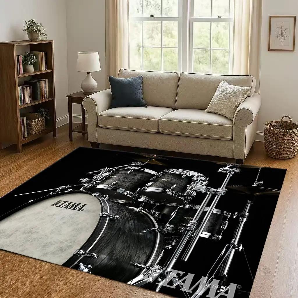 Retro TAMA Drum Kit Drum Set Music Instruments Living Room Non-Slip Area Rug Carpet for Bedroom Playroom Sofa,Home Decor Doormat