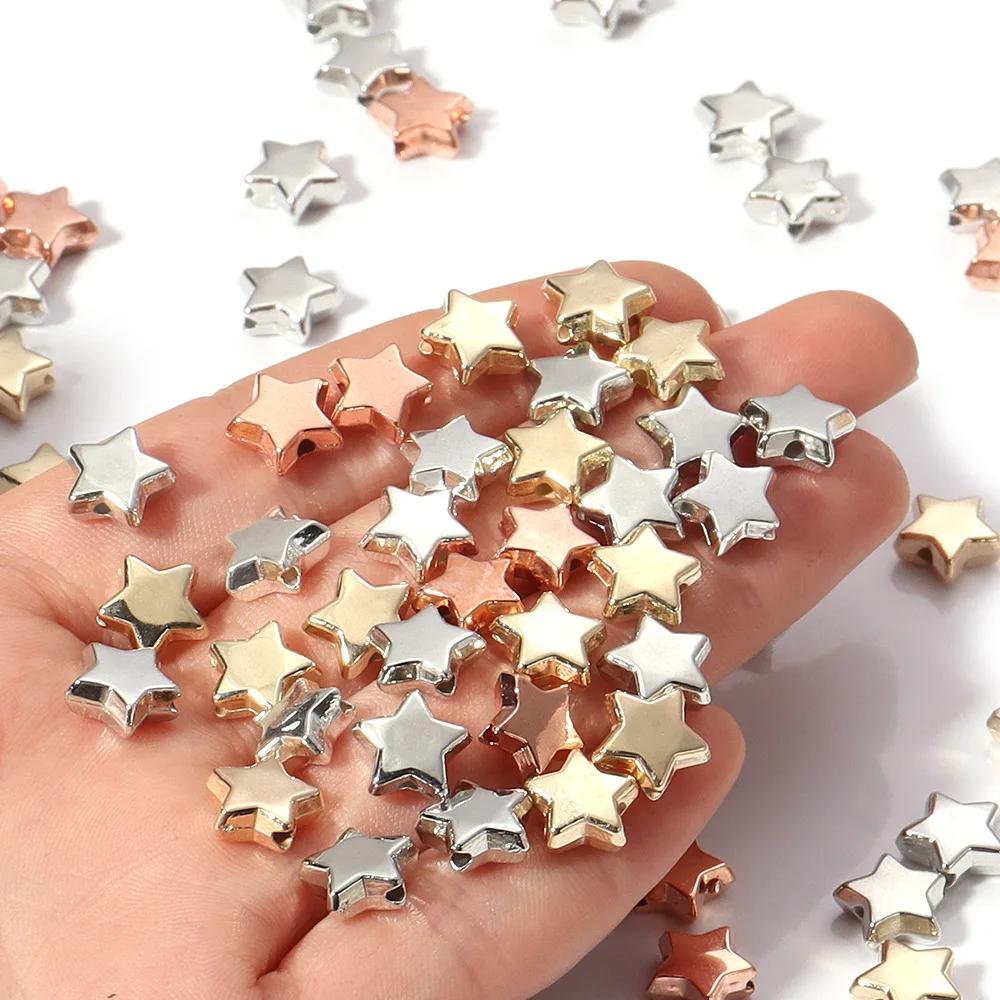 TX22 6/10/12mm 50pcs Solid Color Manual Alien Star Shape Beaded Exquisite Charm Plated Beads Jewelry DIY Bracelets Accessories