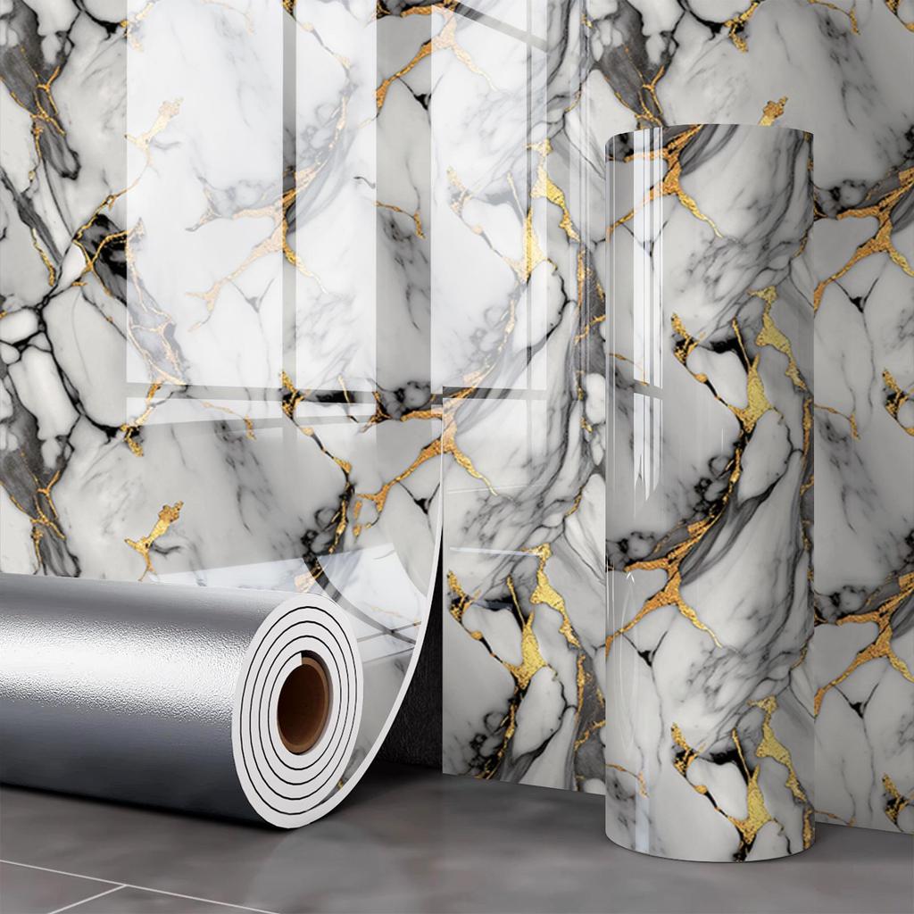 Gold-Plated Marble-Style Waterproof Wall Stickers for TV Backgrounds