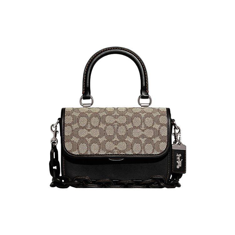 Coach Women's Rogue 22 Classic Monogram Push Lock Closure Fabric And Glove Tanned Leather Shoulder Crossbody Tote Bag Small Handbags Ca215-Lhuw7
