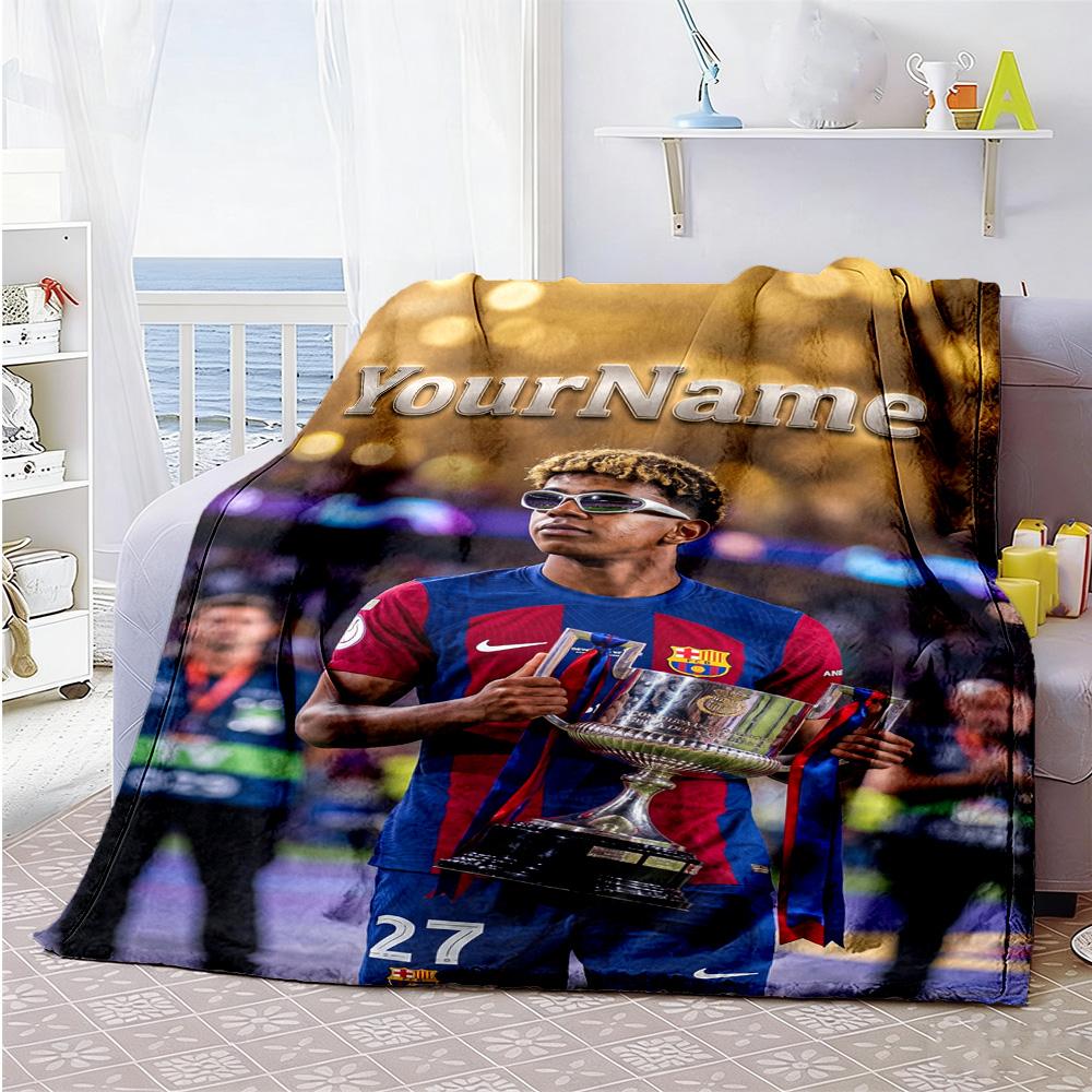 Lamine Yamal 37 Personalisierte Decke Gemütliche Personalisierte Decke Weich Warm Gemütlich Vielseitig für Nickerchen Bett Strandkorb Ideal für Alle Jahreszeiten