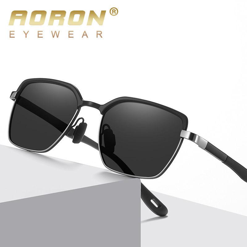 AORON Metal Frame Polarized Sunglasses Classic Black Sport Driving Fishing Glasses UV400 Anti Glare Sunglasses