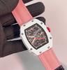 Orologio Tonneau di Alta Moda Montre Homme Et Femme Orologio da Polso 47mm Ampio Quadrante Scheletrato Cinturino in Nylon Rosa Pelle Orologio al Quarzo