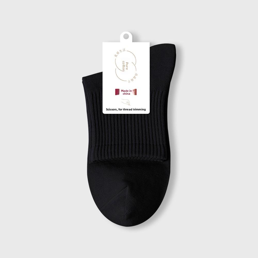 Female Spring and Autumn Pure Cotton Anti Bacterial Deodorant Sweat Absorbing Boneless Sports Tube Socks