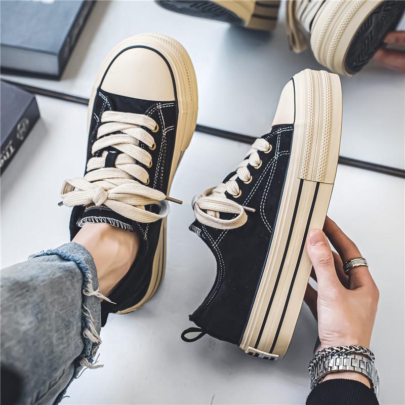 Fashion 2024 Hot sale Classic Black Canvas Shoes Men Spring Summer Platform Canvas Sneakers Men Comfort Low-top Mens Vulcanized Shoes